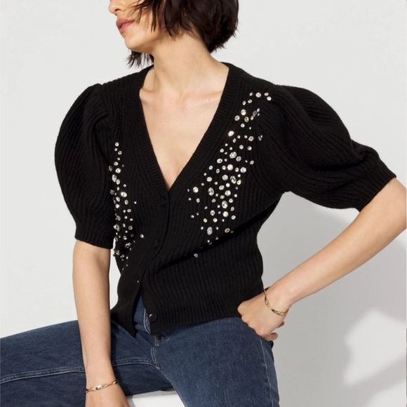 NWT White House Black Market Black Cardigan with Embellishments Sz XL - Picture 4 of 5